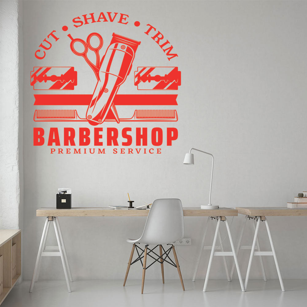 Cut Shave Trim Barbershop Wall Art – Premium Service Retro Design