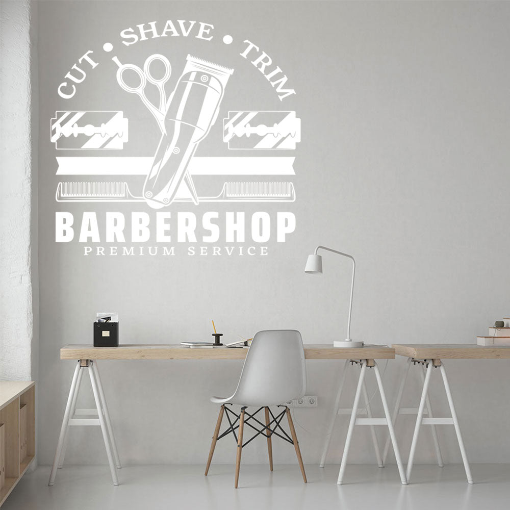 Cut Shave Trim Barbershop Wall Art – Premium Service Retro Design