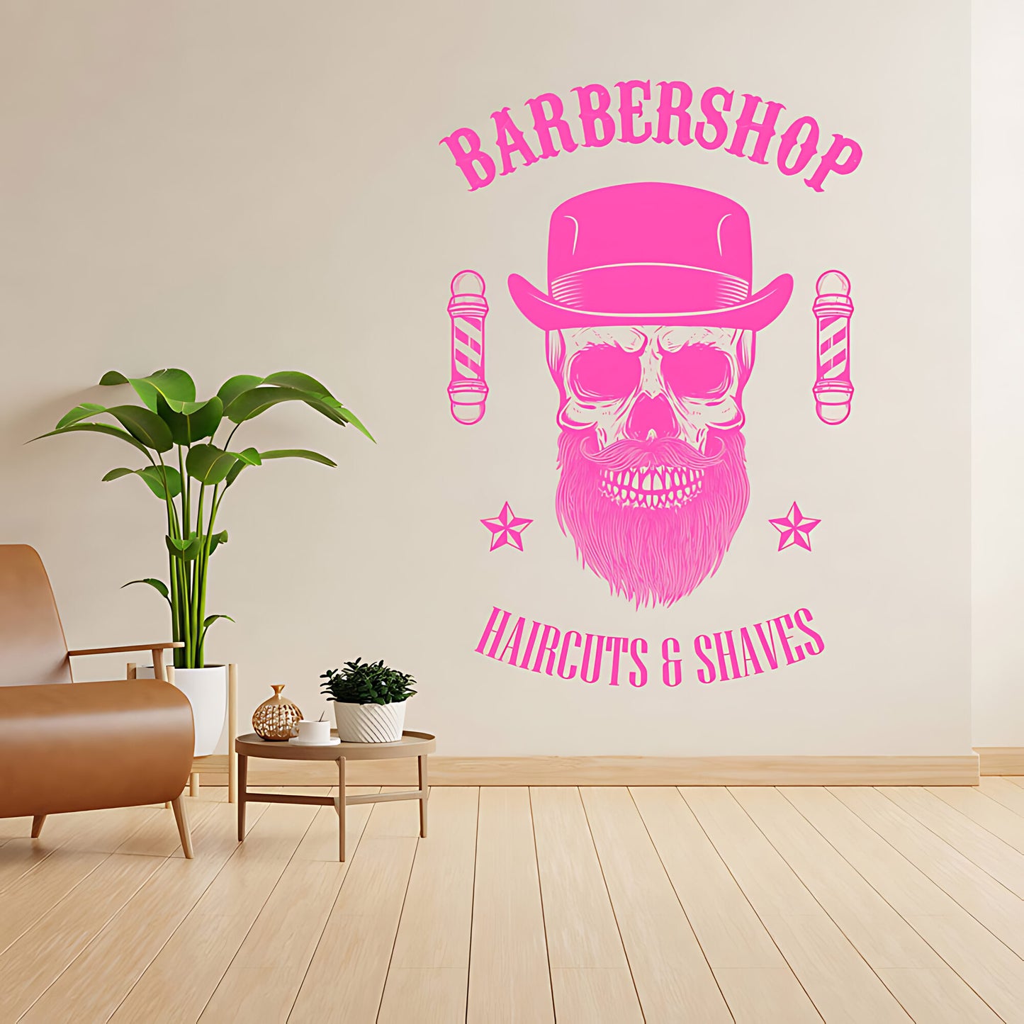 Barbershop Haircuts & Shaves Wall Decal – Skull Bowler Hat & Poles