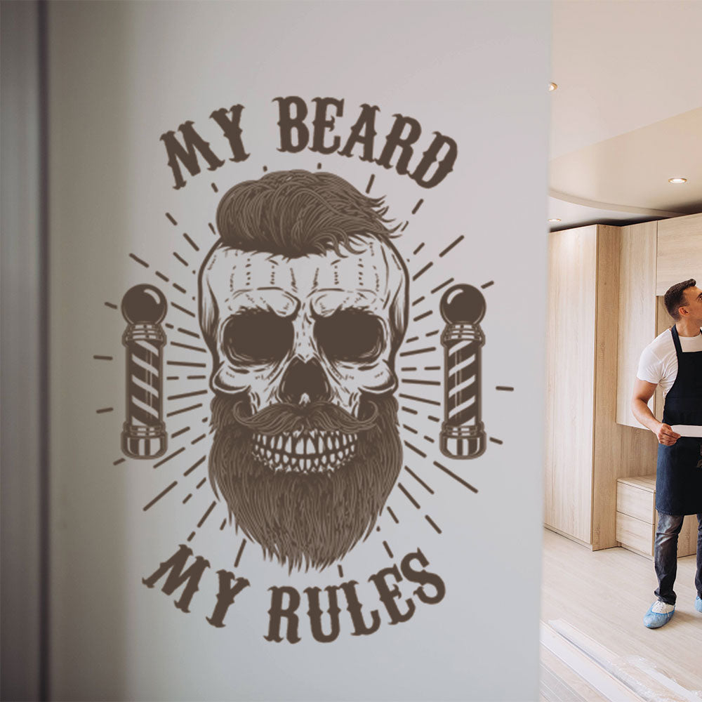 My Beard My Rules Barbershop Wall Sticker – Skull & Barber Poles