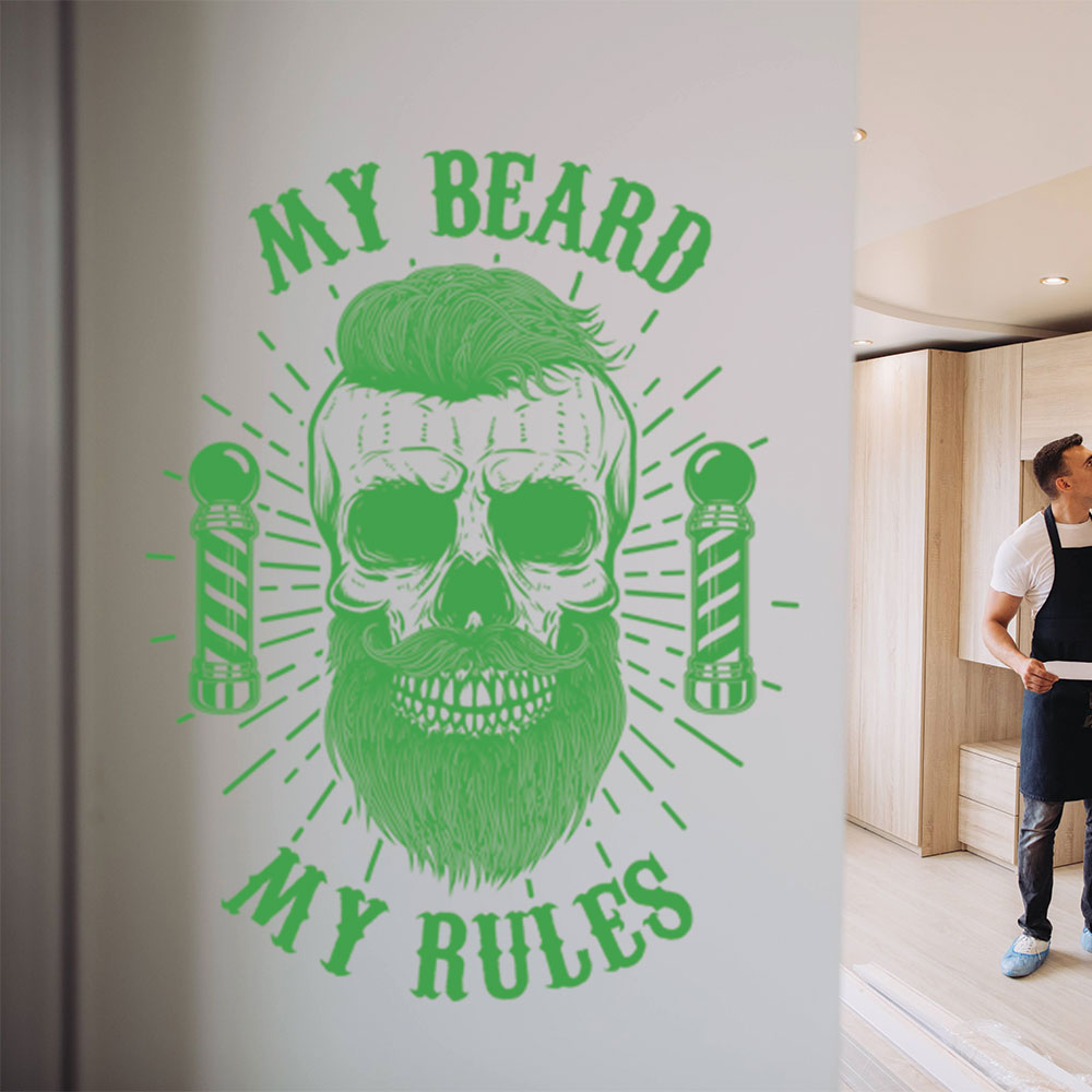 My Beard My Rules Barbershop Wall Sticker – Skull & Barber Poles