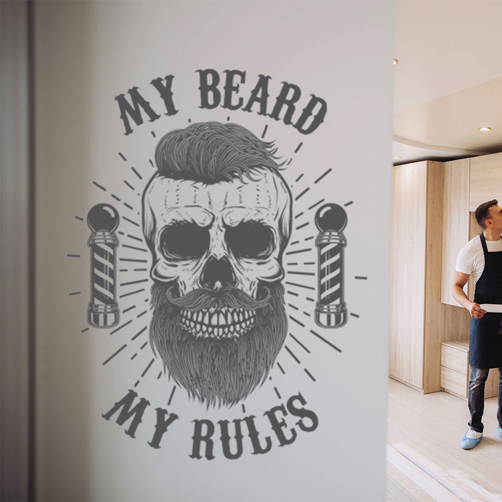 My Beard My Rules Barbershop Wall Sticker – Skull & Barber Poles