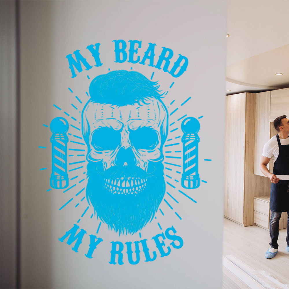 My Beard My Rules Barbershop Wall Sticker – Skull & Barber Poles