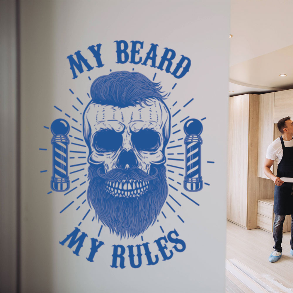 My Beard My Rules Barbershop Wall Sticker – Skull & Barber Poles