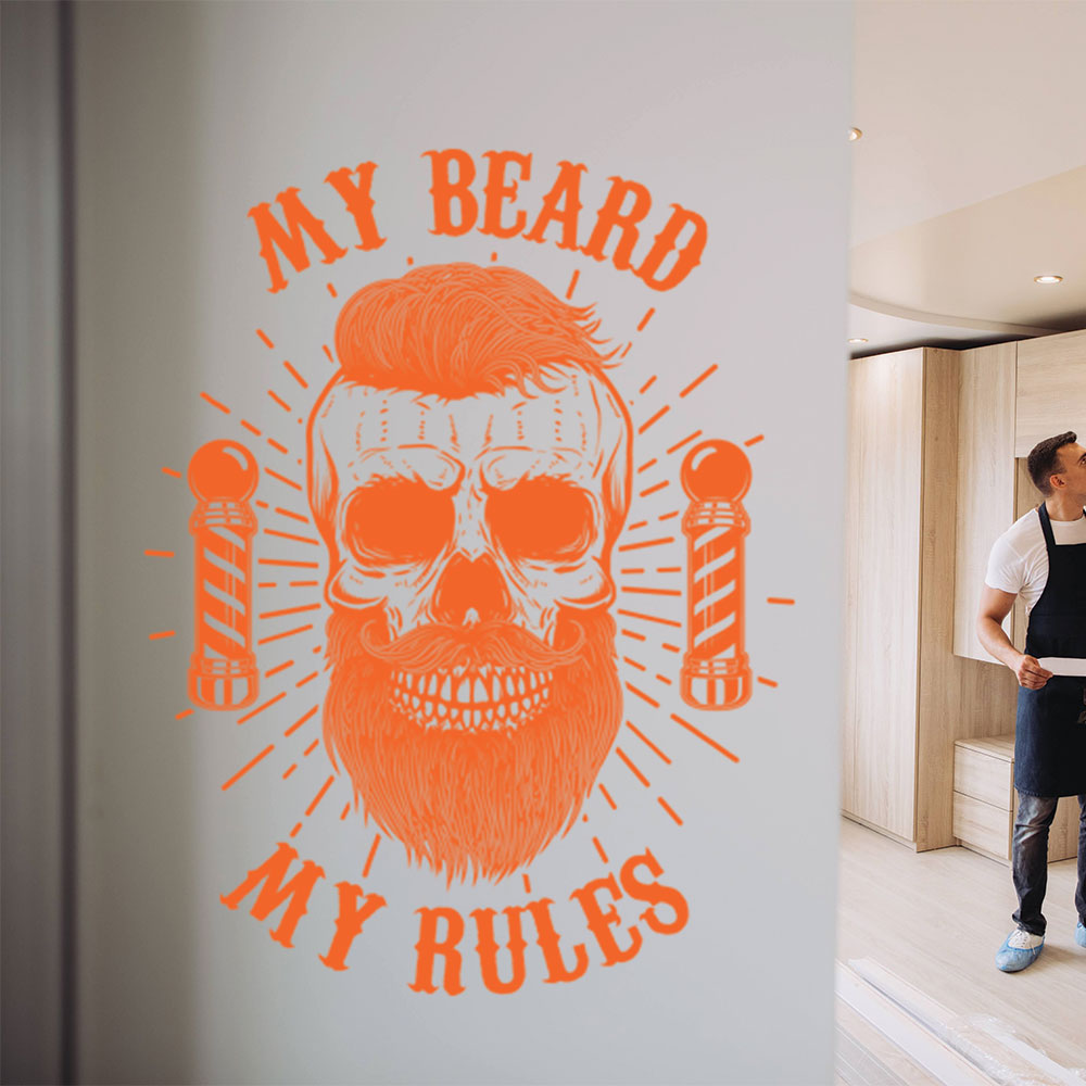 My Beard My Rules Barbershop Wall Sticker – Skull & Barber Poles