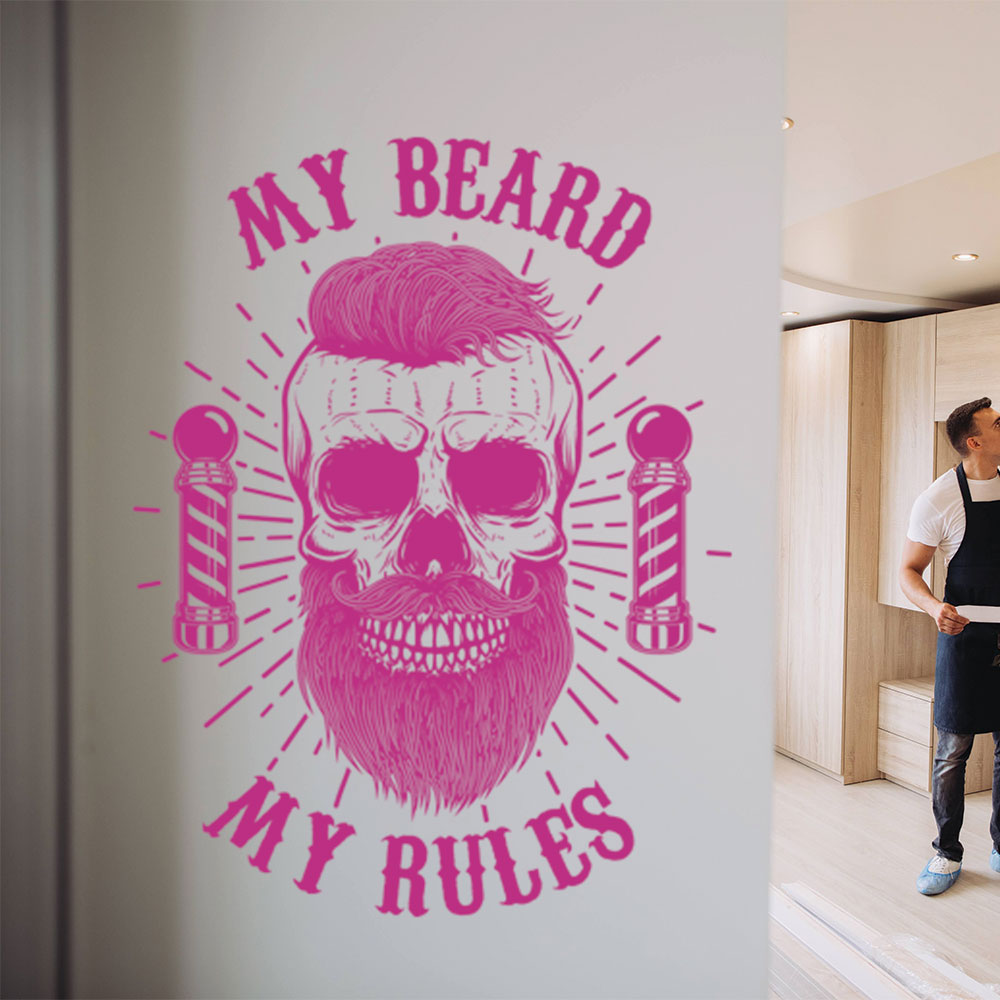 My Beard My Rules Barbershop Wall Sticker – Skull & Barber Poles