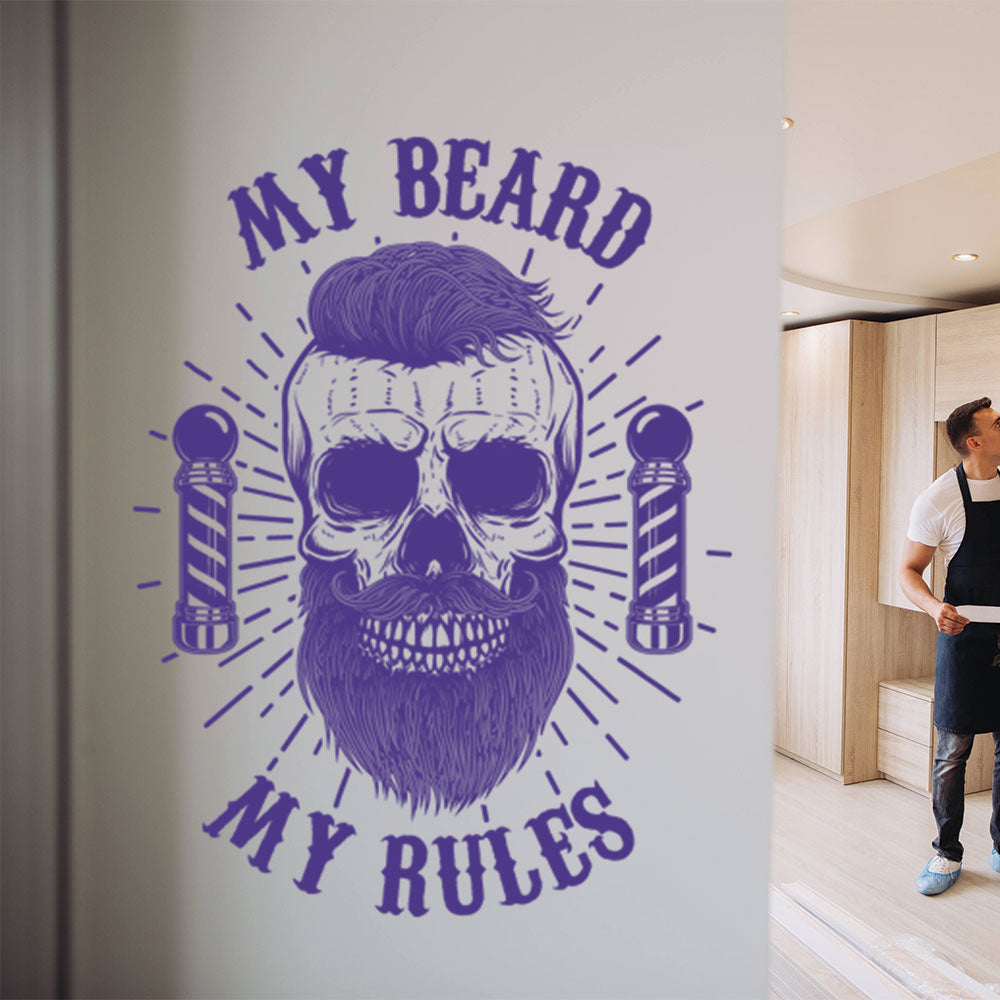 My Beard My Rules Barbershop Wall Sticker – Skull & Barber Poles