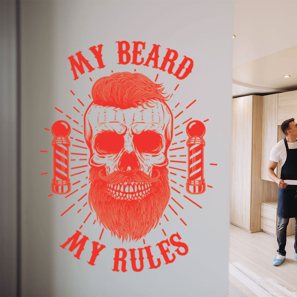 My Beard My Rules Barbershop Wall Sticker – Skull & Barber Poles
