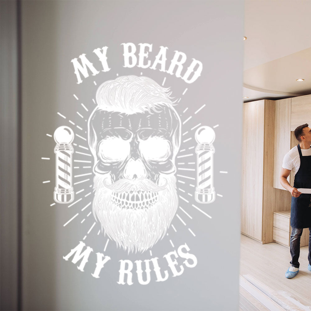 My Beard My Rules Barbershop Wall Sticker – Skull & Barber Poles