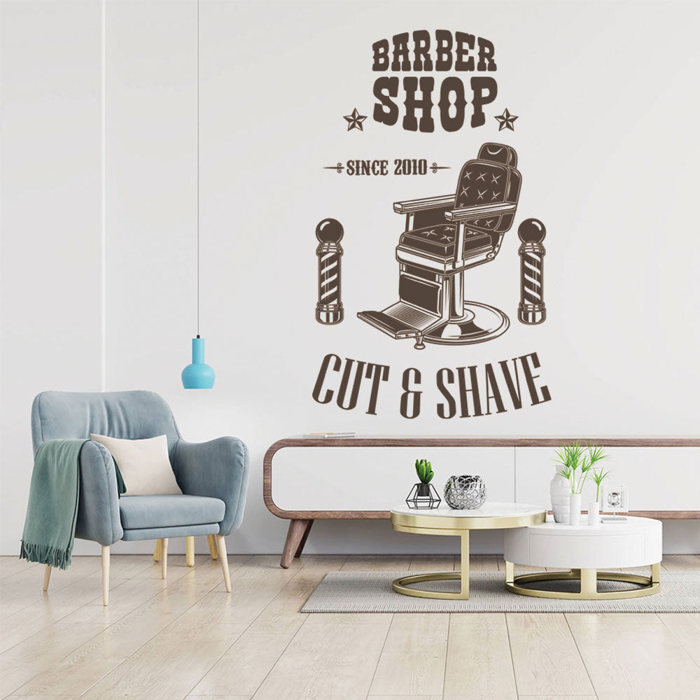 Personalised Barbershop Wall Decal – Est. Year Barber Chair & Pole