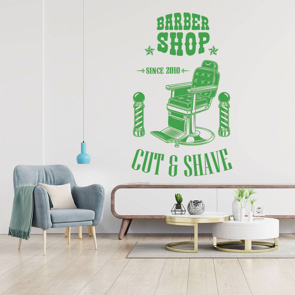 Personalised Barbershop Wall Decal – Est. Year Barber Chair & Pole