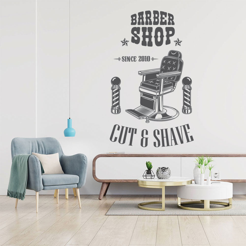 Personalised Barbershop Wall Decal – Est. Year Barber Chair & Pole