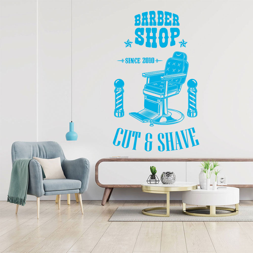 Personalised Barbershop Wall Decal – Est. Year Barber Chair & Pole