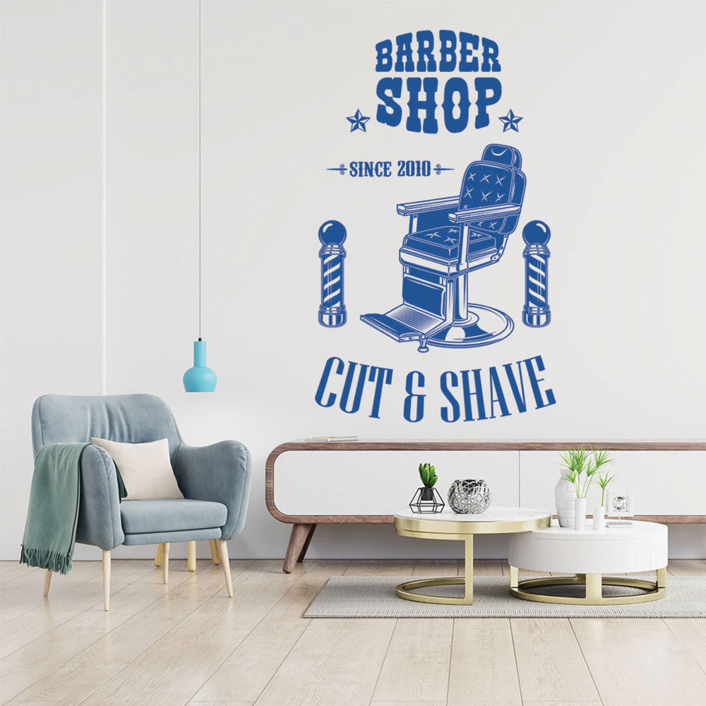 Personalised Barbershop Wall Decal – Est. Year Barber Chair & Pole