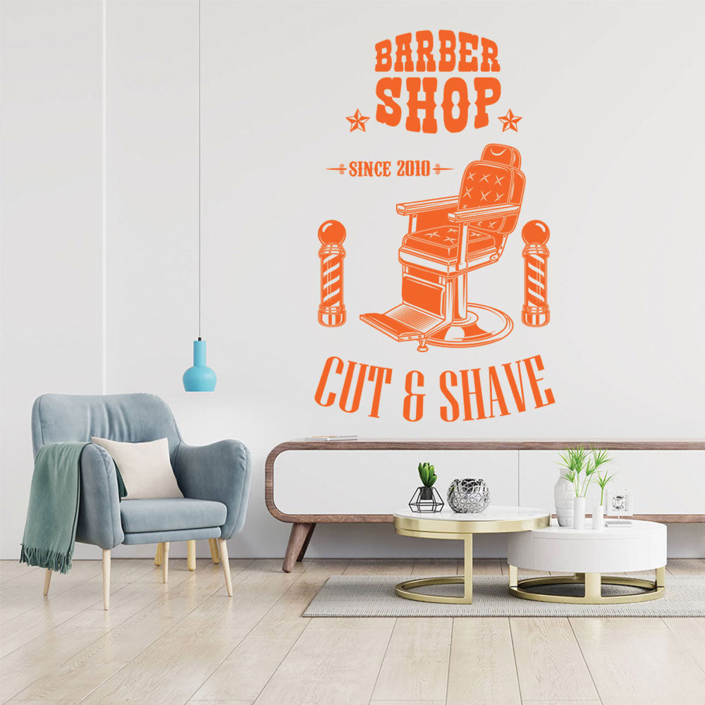 Personalised Barbershop Wall Decal – Est. Year Barber Chair & Pole