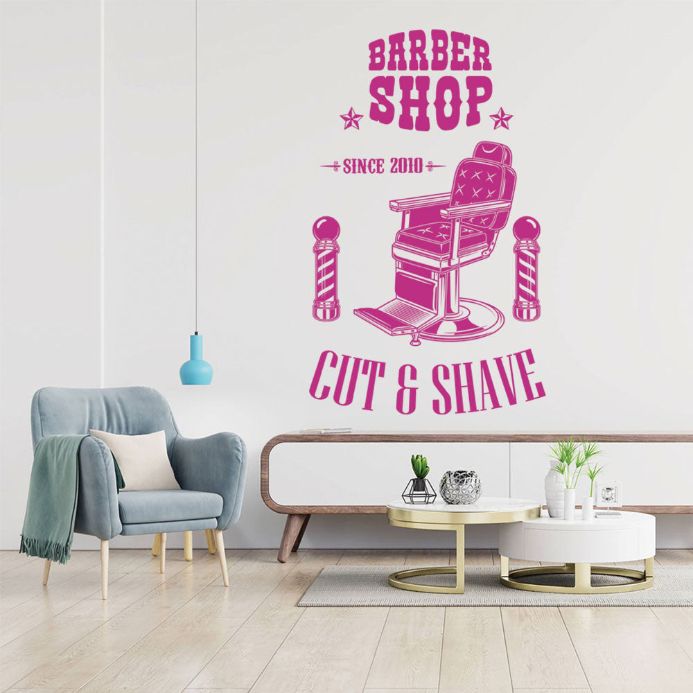 Personalised Barbershop Wall Decal – Est. Year Barber Chair & Pole