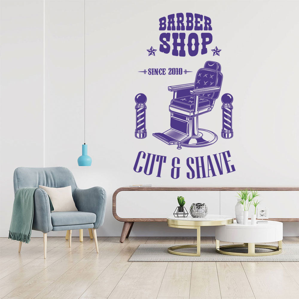 Personalised Barbershop Wall Decal – Est. Year Barber Chair & Pole