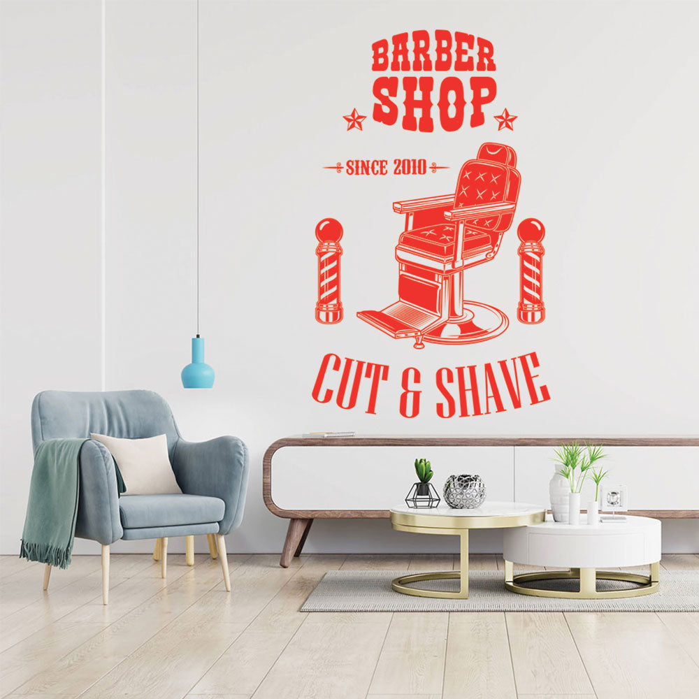Personalised Barbershop Wall Decal – Est. Year Barber Chair & Pole