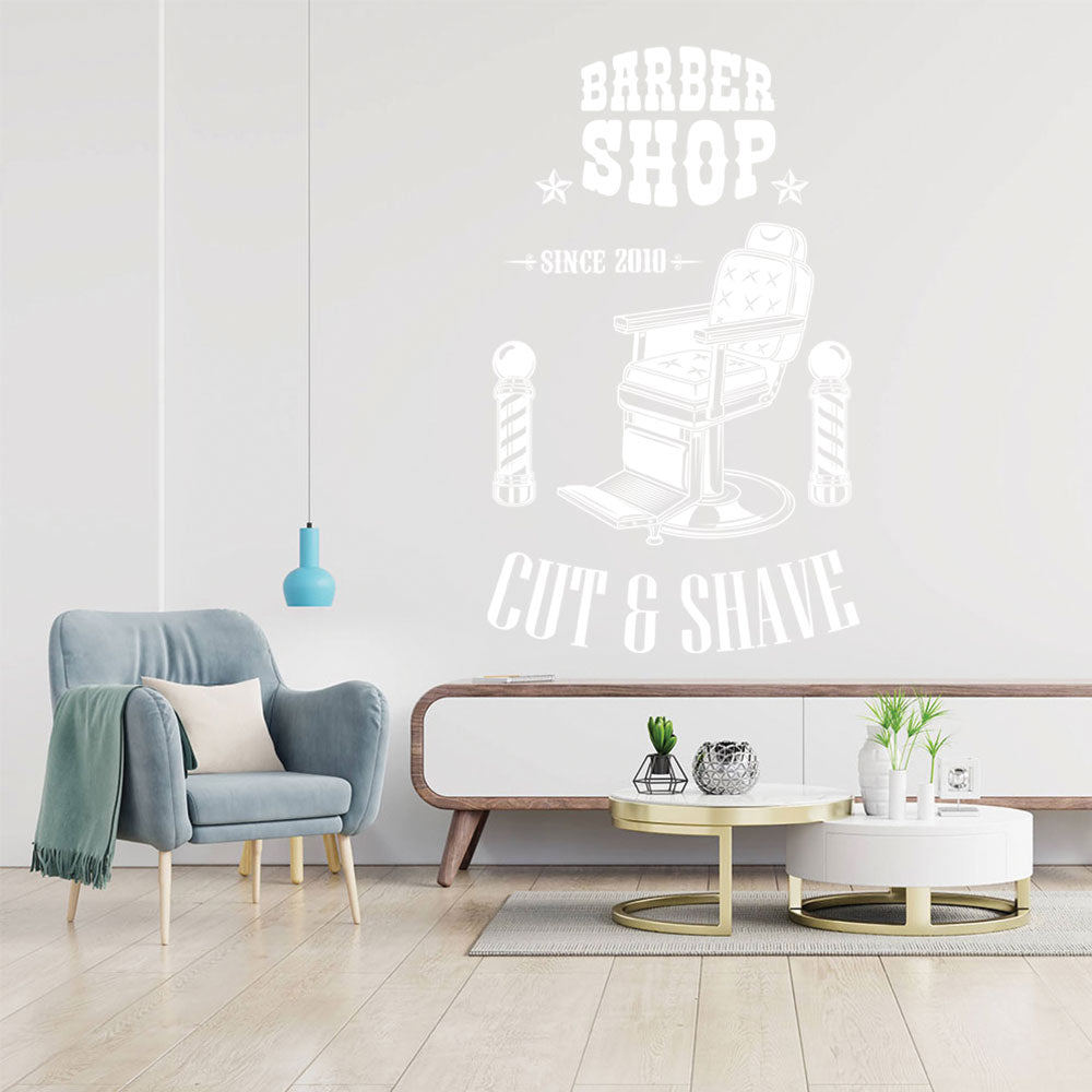 Personalised Barbershop Wall Decal – Est. Year Barber Chair & Pole