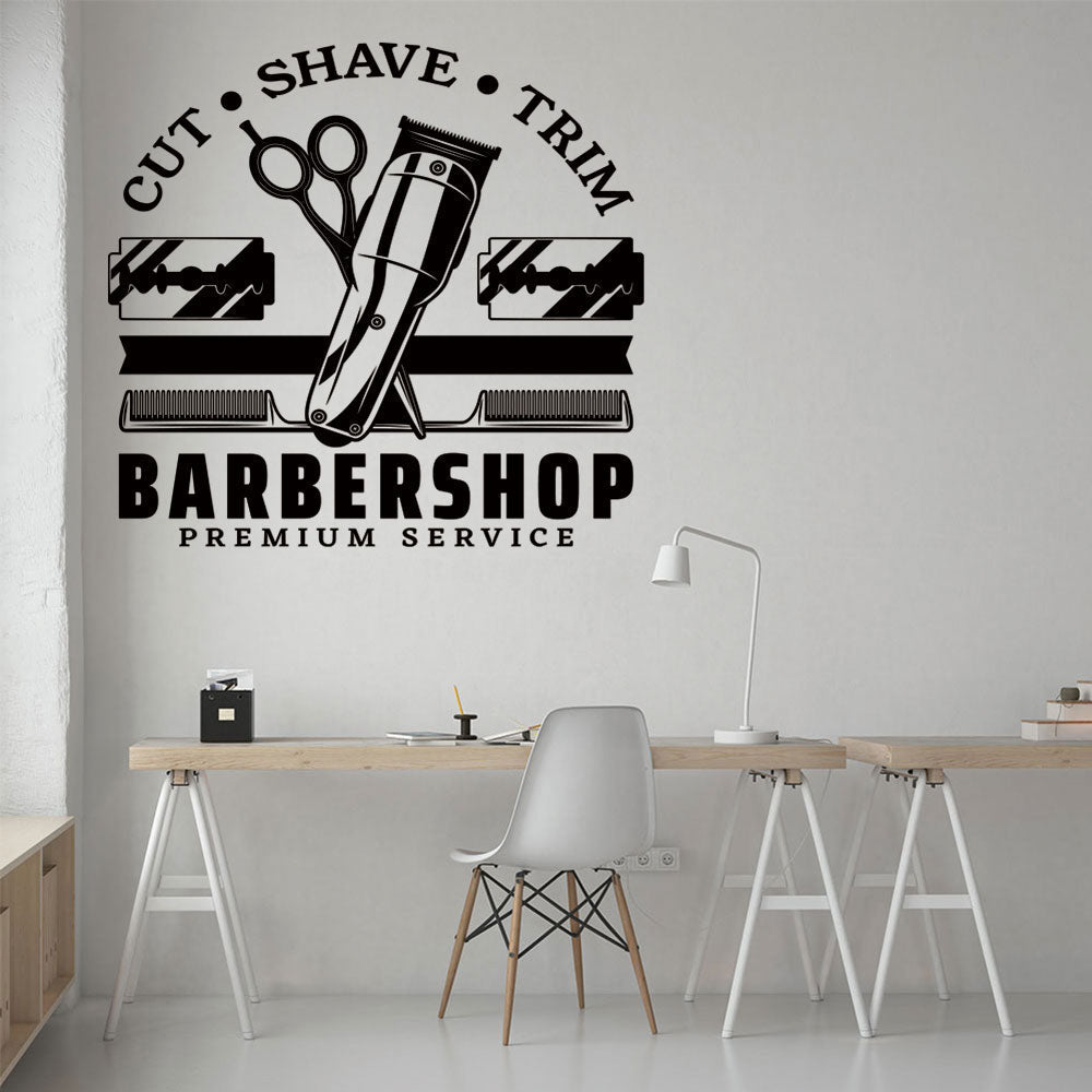 Cut Shave Trim Barbershop Wall Sticker – Scissors Clippers & Razors