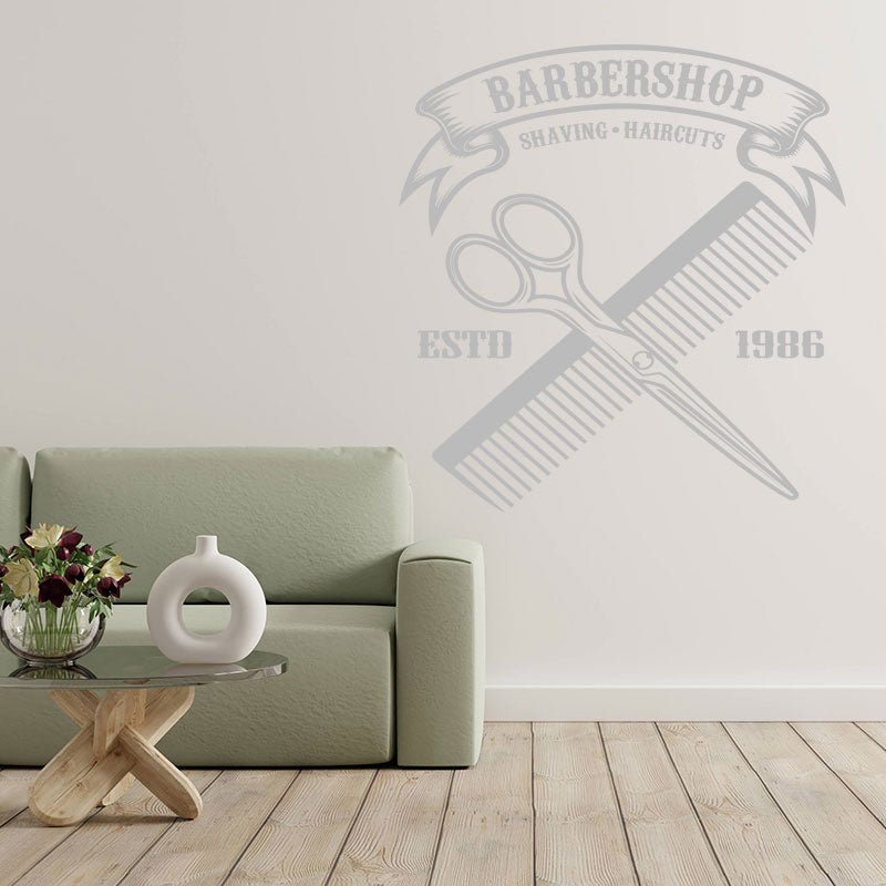 Cut Shave Trim Barbershop Wall Sticker – Scissors Clippers & Razors