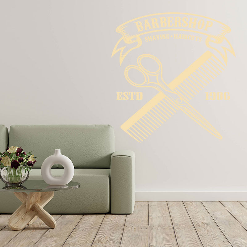Cut Shave Trim Barbershop Wall Sticker – Scissors Clippers & Razors