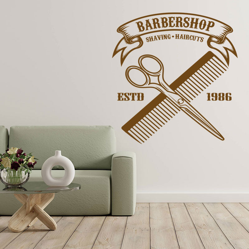 Cut Shave Trim Barbershop Wall Sticker – Scissors Clippers & Razors