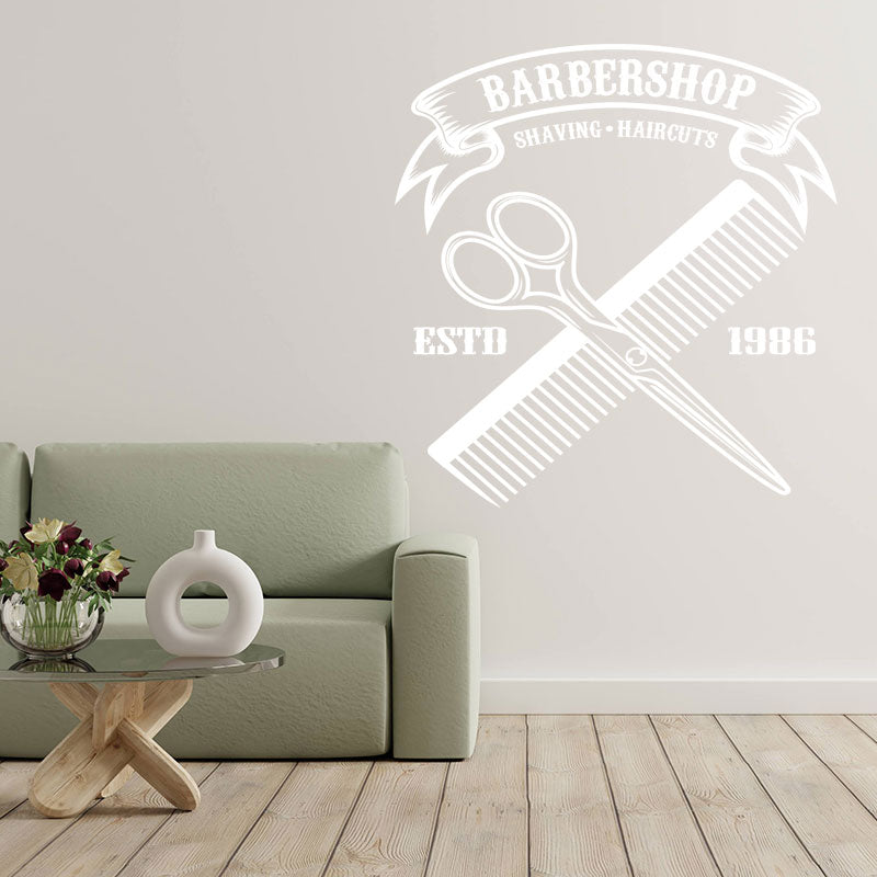 Cut Shave Trim Barbershop Wall Sticker – Scissors Clippers & Razors