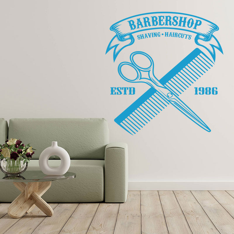 Cut Shave Trim Barbershop Wall Sticker – Scissors Clippers & Razors