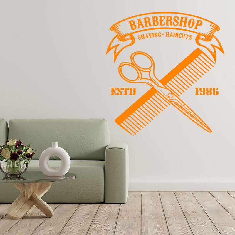 Cut Shave Trim Barbershop Wall Sticker – Scissors Clippers & Razors