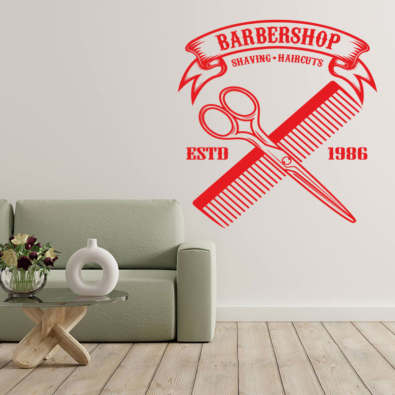 Cut Shave Trim Barbershop Wall Sticker – Scissors Clippers & Razors
