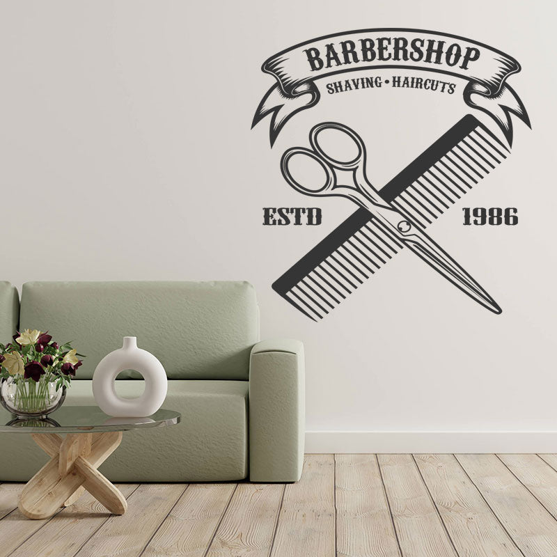 Cut Shave Trim Barbershop Wall Sticker – Scissors Clippers & Razors