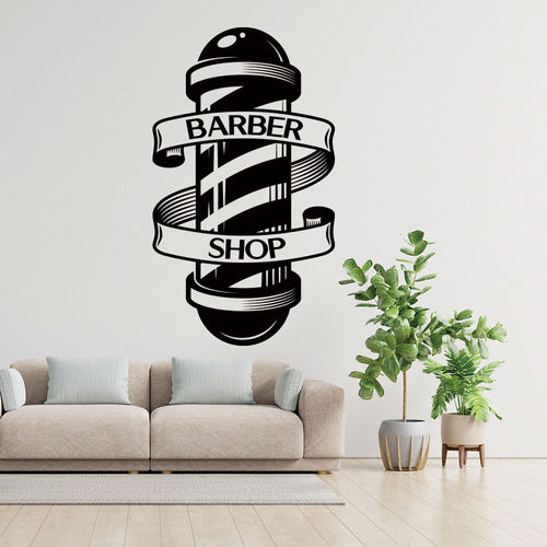 Barber Pole Wall Sticker – Classic Barbershop Spiral Pole with Banner Decal