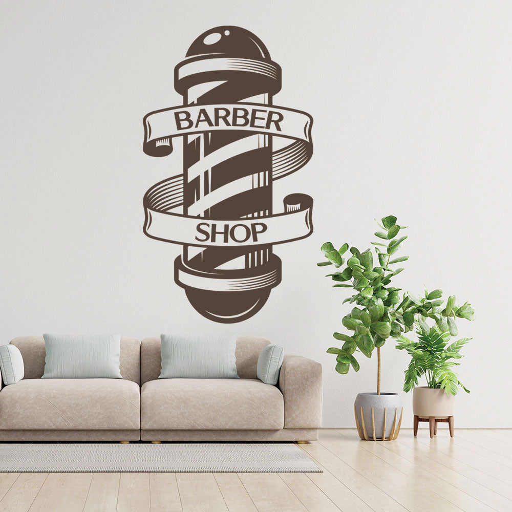 Barber Pole Wall Sticker – Classic Barbershop Spiral Pole with Banner Decal