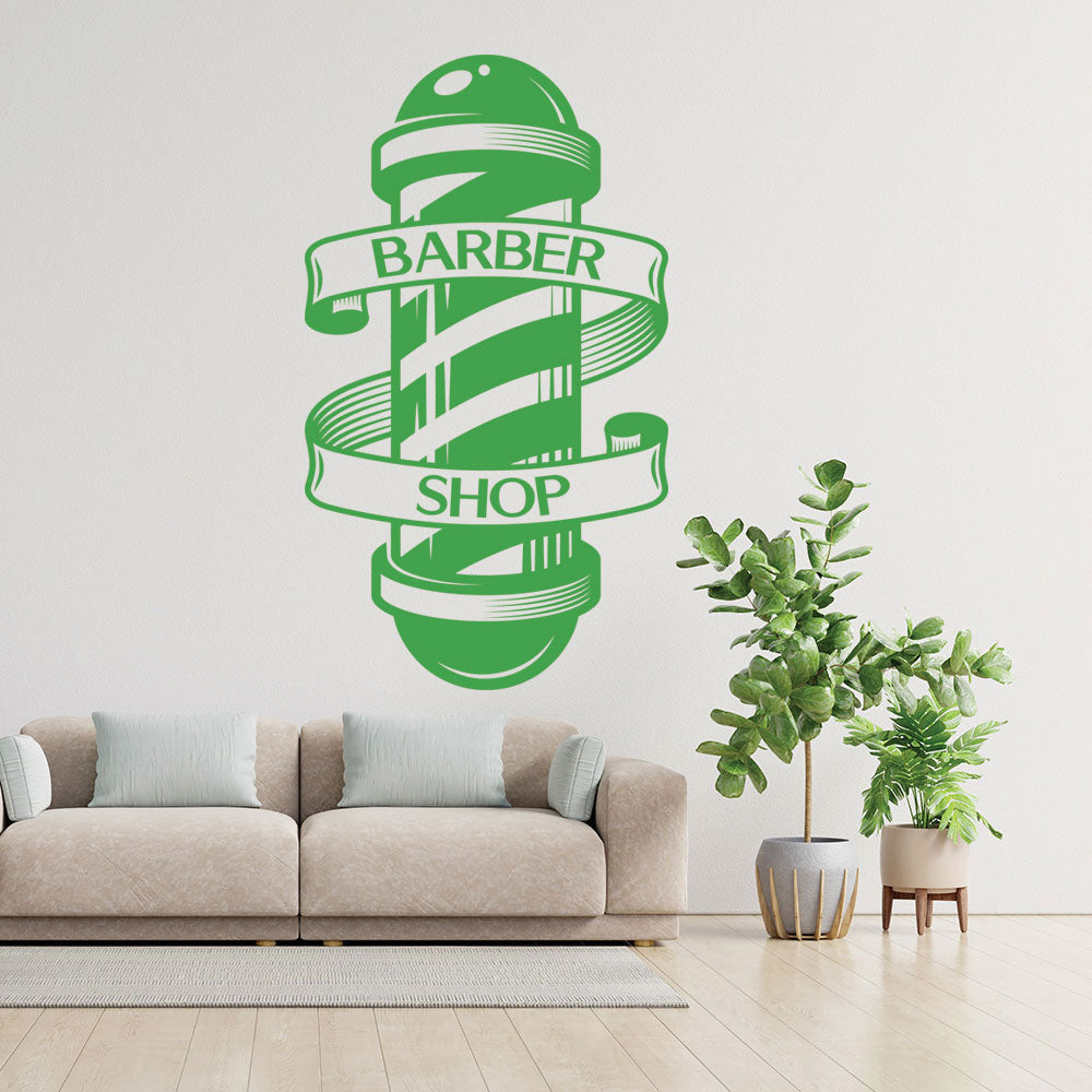 Barber Pole Wall Sticker – Classic Barbershop Spiral Pole with Banner Decal