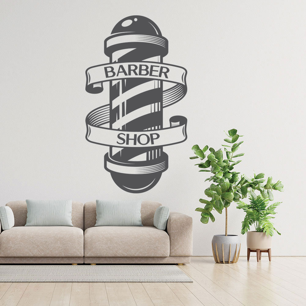Barber Pole Wall Sticker – Classic Barbershop Spiral Pole with Banner Decal