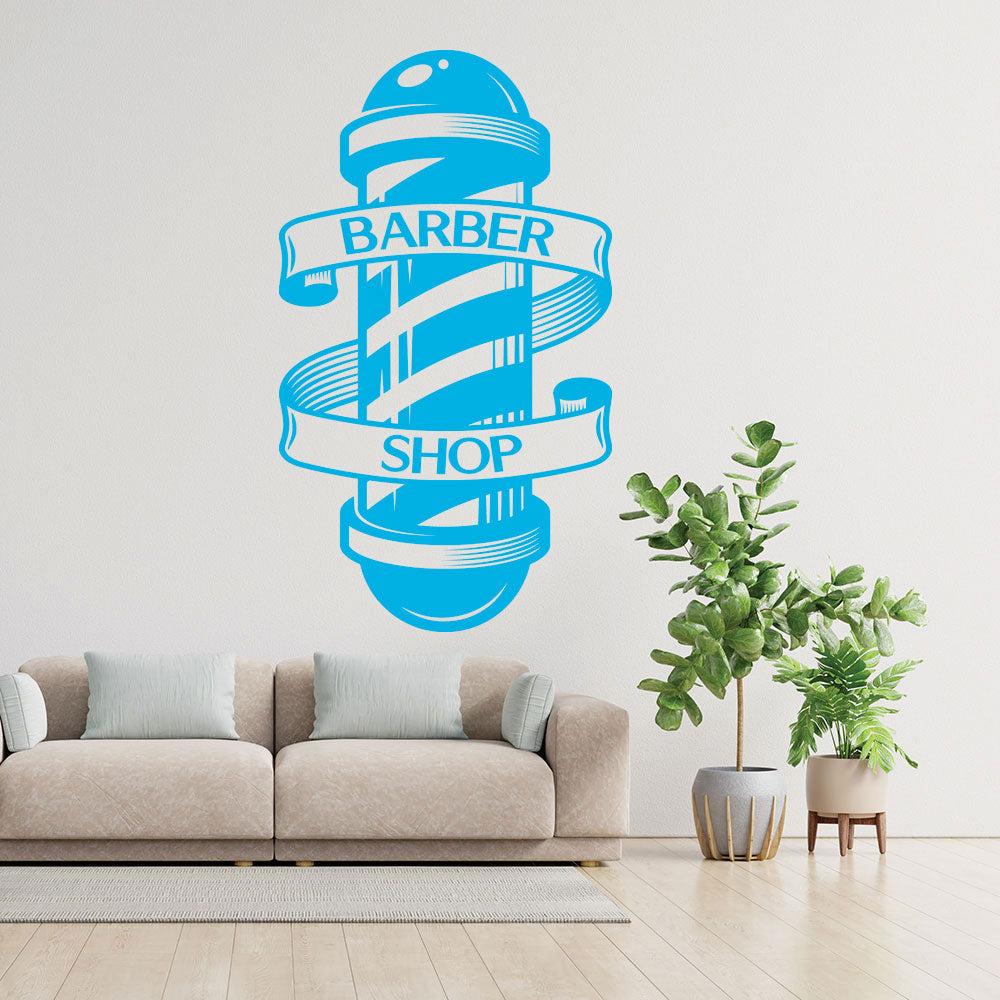 Barber Pole Wall Sticker – Classic Barbershop Spiral Pole with Banner Decal