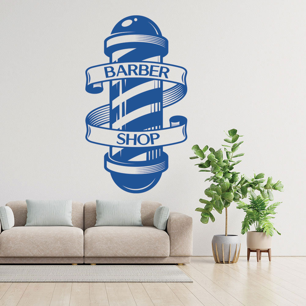 Barber Pole Wall Sticker – Classic Barbershop Spiral Pole with Banner Decal
