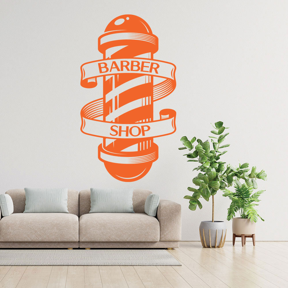Barber Pole Wall Sticker – Classic Barbershop Spiral Pole with Banner Decal