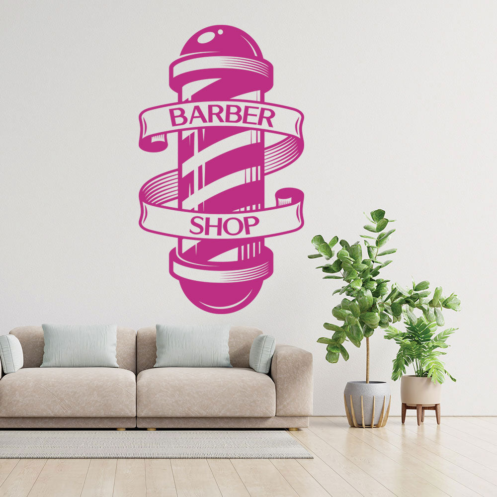 Barber Pole Wall Sticker – Classic Barbershop Spiral Pole with Banner Decal