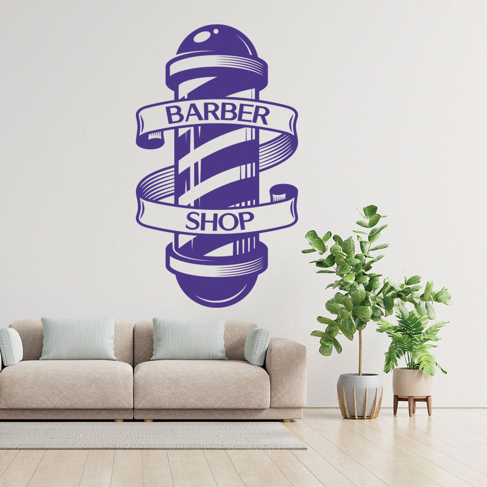 Barber Pole Wall Sticker – Classic Barbershop Spiral Pole with Banner Decal