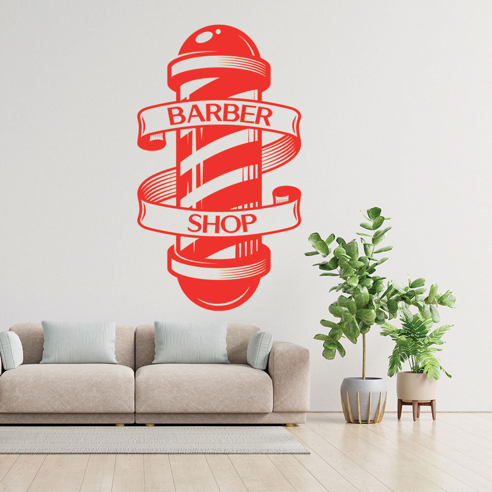 Barber Pole Wall Sticker – Classic Barbershop Spiral Pole with Banner Decal