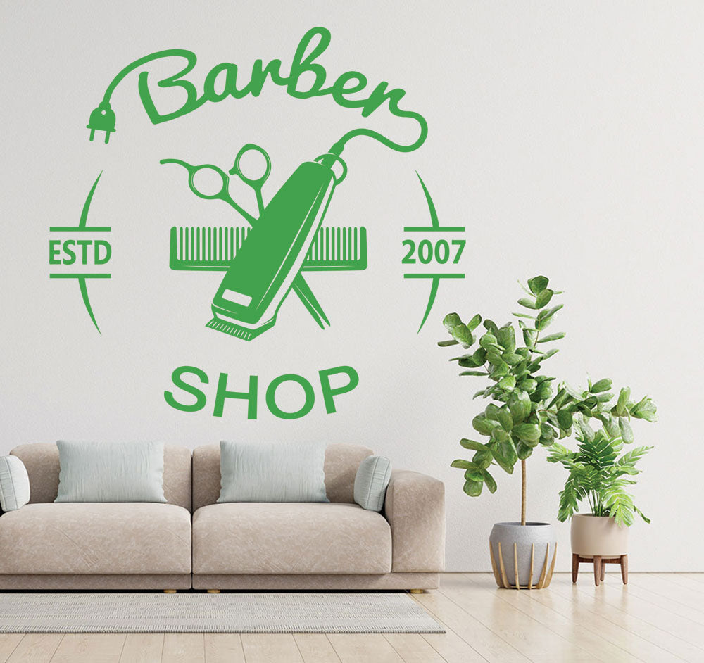 Stickers Muraux 3D - Salon De Coiffure Barber Shop (G170) - Décoration Vinyle Miel