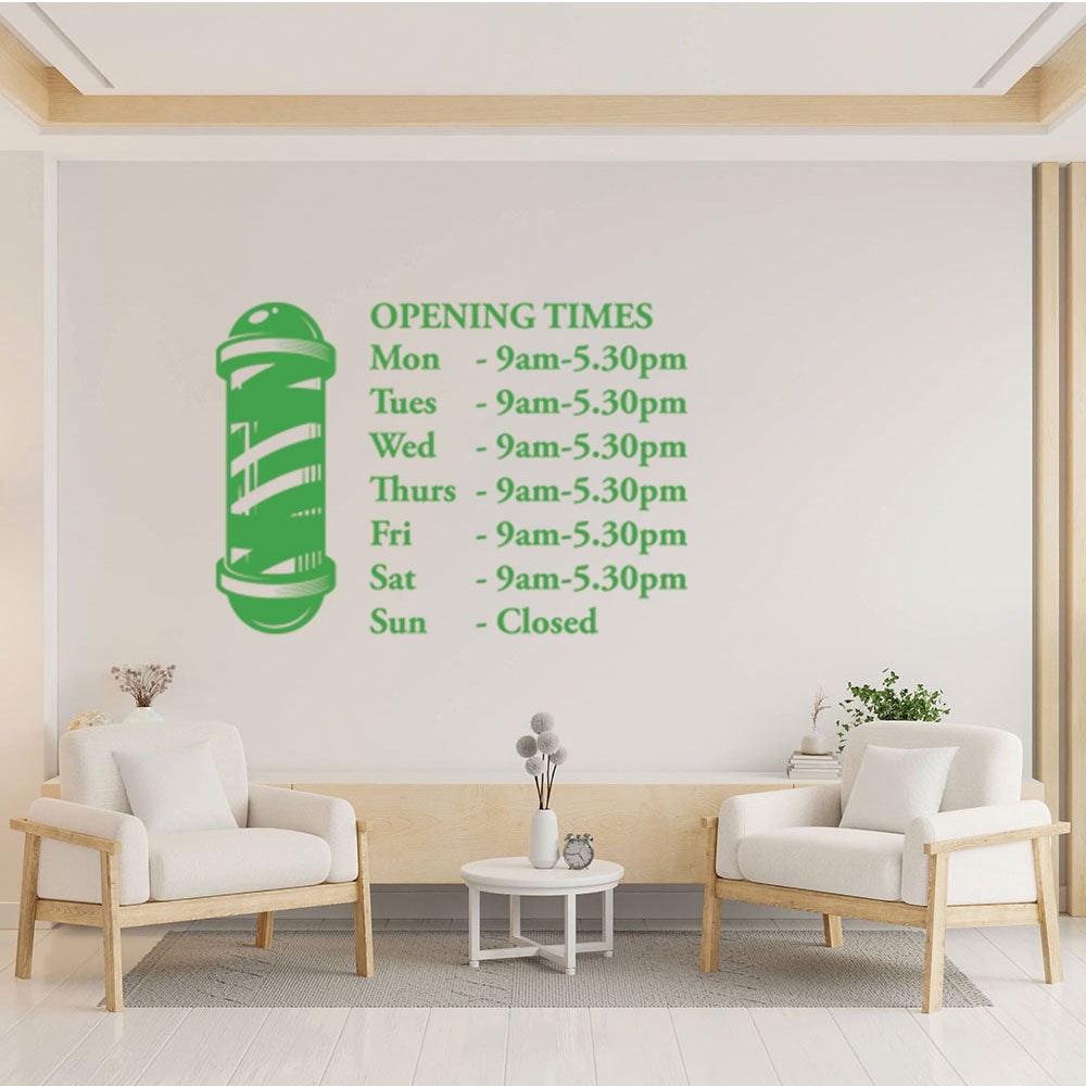 Barber Shop Opening Times Window Sticker