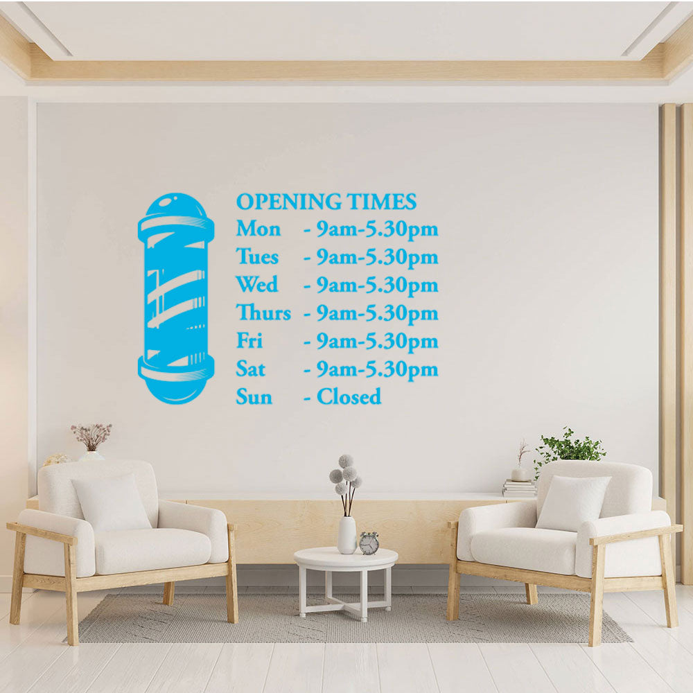 Barber Shop Opening Times Window Sticker