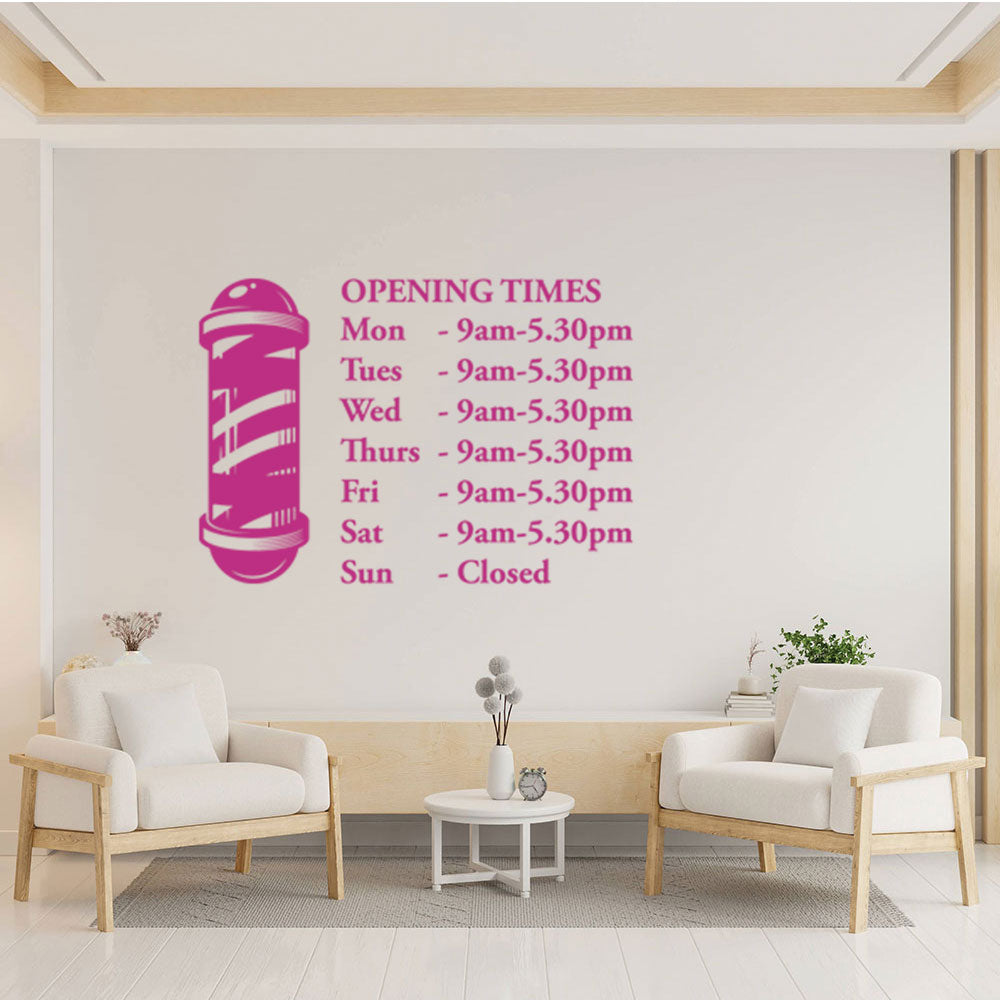 Barber Shop Opening Times Window Sticker