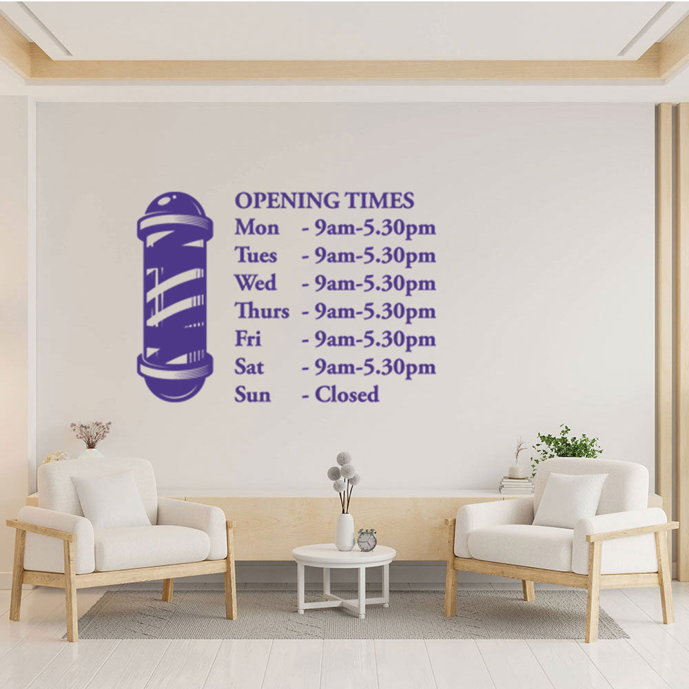 Barber Shop Opening Times Window Sticker