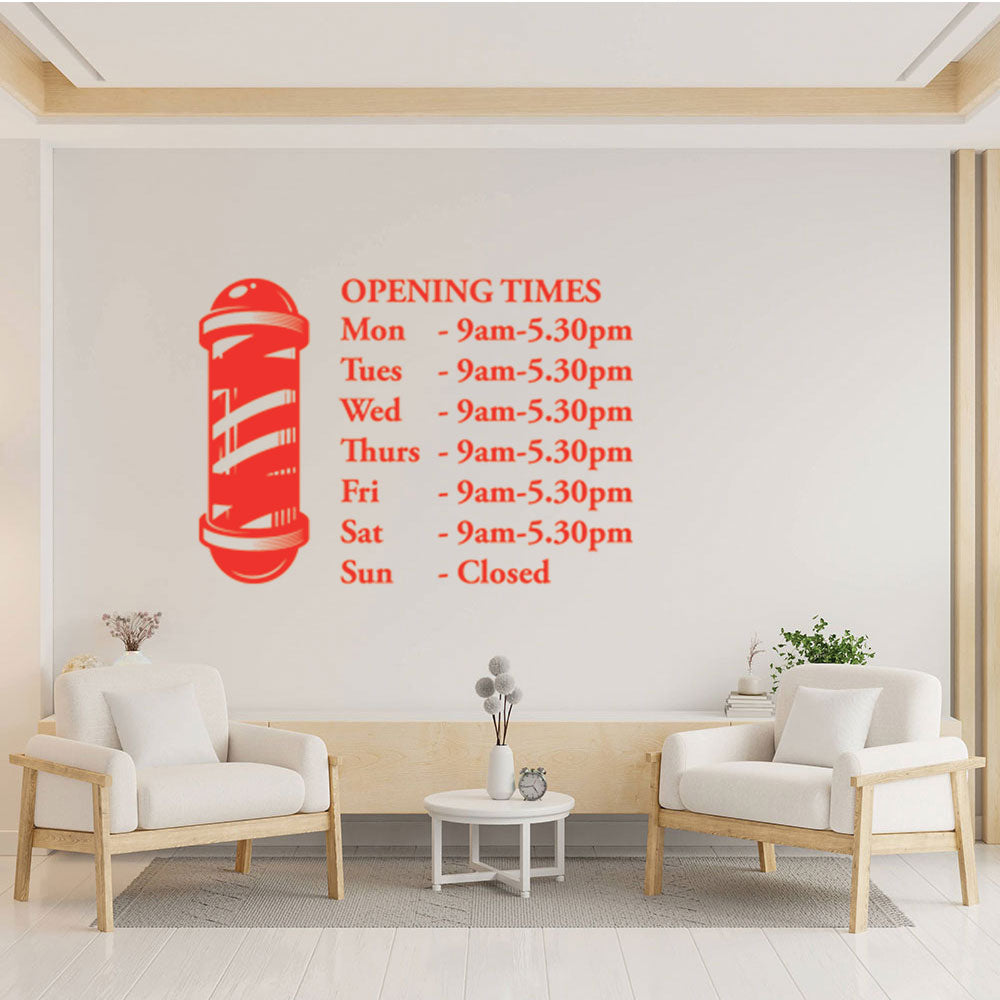 Barber Shop Opening Times Window Sticker