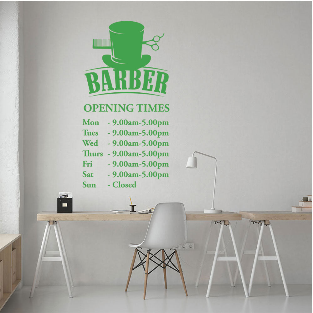 Barber Shop Opening Times Window Sticker & Decal | UK Made