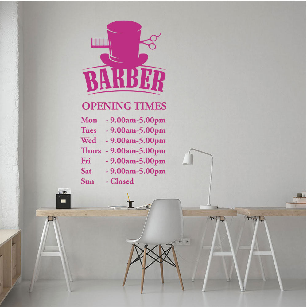 Barber Shop Opening Times Window Sticker & Decal | UK Made